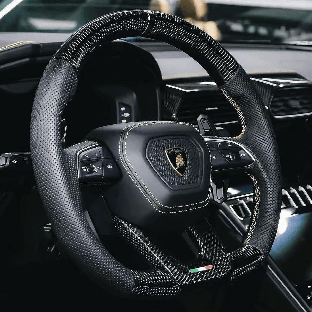 2018-2026+ Lamborghini Urus Custom Carbon Fiber Steering Wheel - AutoLEDTech.com
