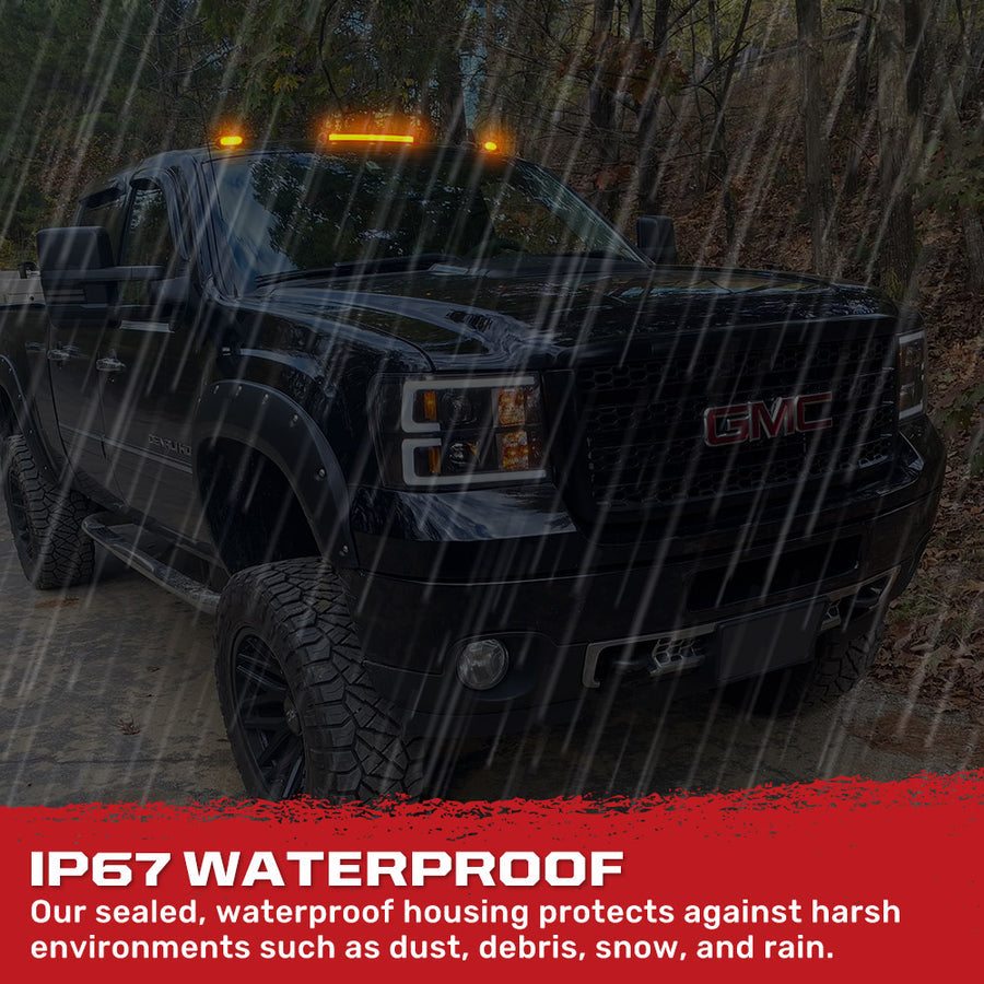 2007-2014 GMC Chevy HD Smoked White Amber LED Roof Cab Lights