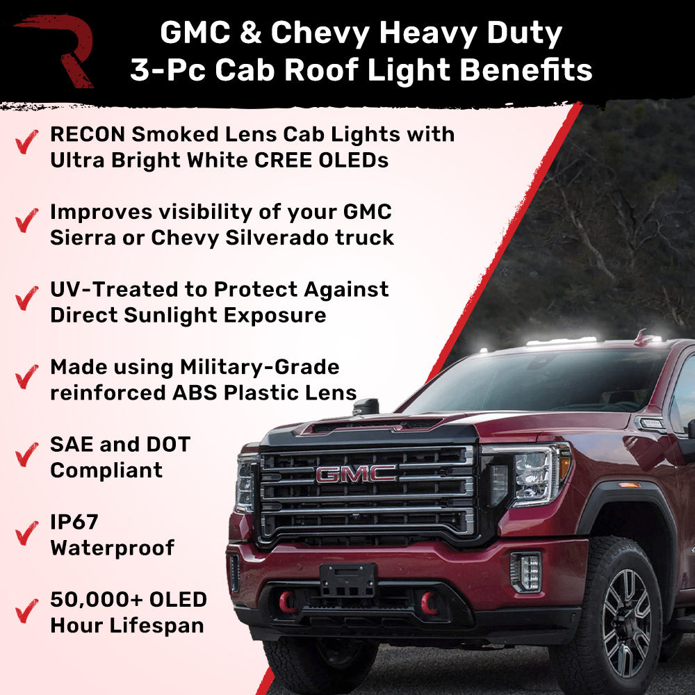 2020-2026+ GMC Chevy HD Clear Smoked White Amber LED Roof Cab Lights