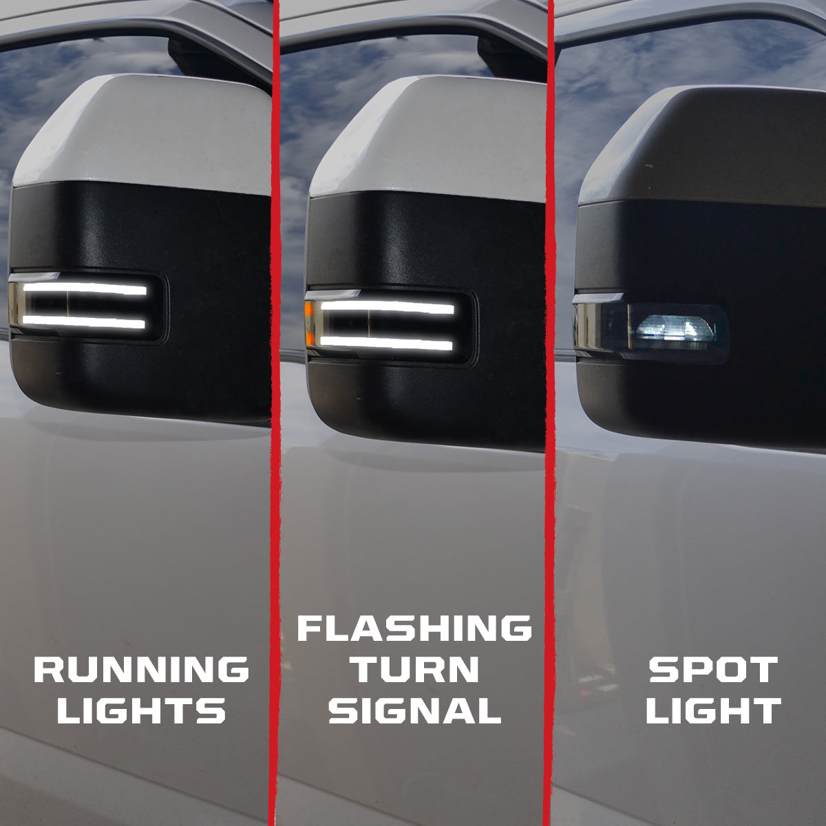 2017-2026+ Ford Super Duty F250 Smoked Clear White Amber LED Mirror Lights