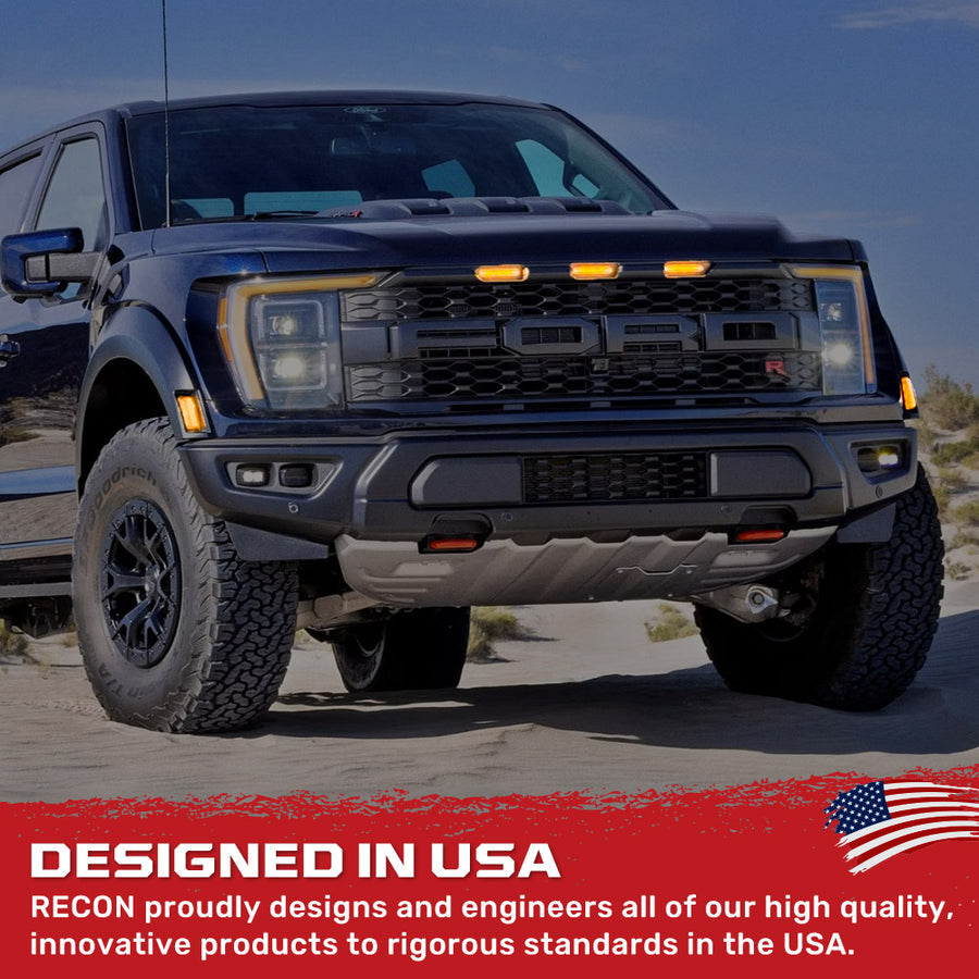 2021-2025+ Ford Raptor Smoked White/Amber Scanning LED Grill + Fender Lights