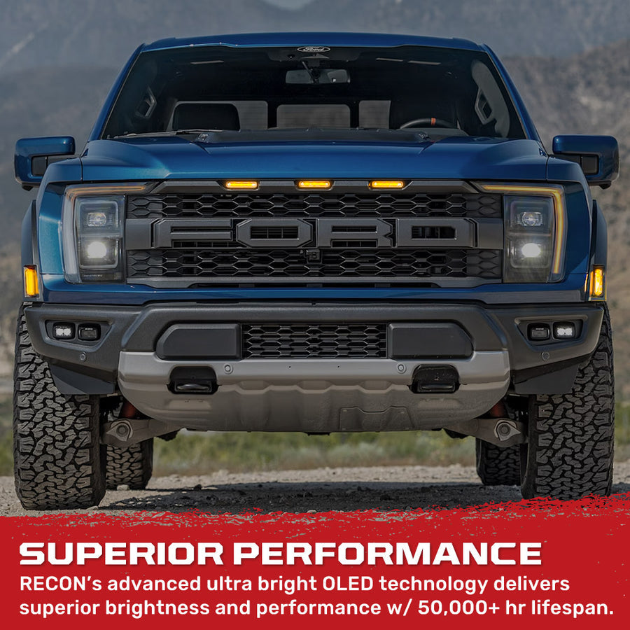 2021-2025+ Ford Raptor Smoked White/Amber Scanning LED Grill + Fender Lights