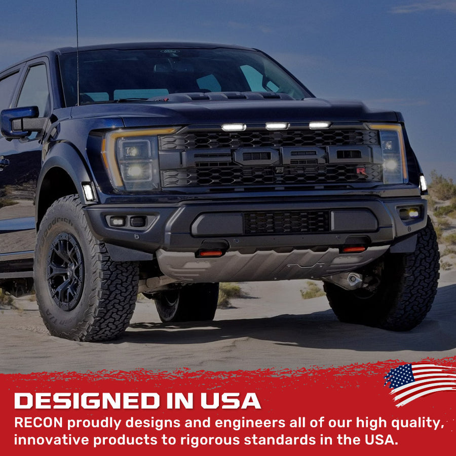 2021-2025+ Ford Raptor Smoked White/Amber Scanning LED Grill + Fender Lights
