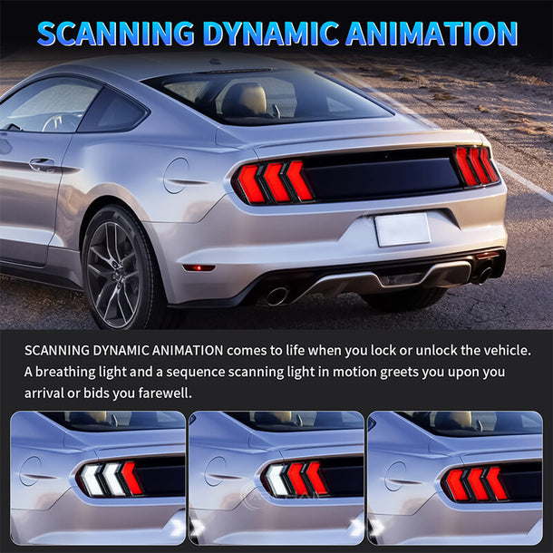 2015-2023 Ford Mustang S550 RGB Flow Smoked Clear LED Tail Lights - AutoLEDTech.com