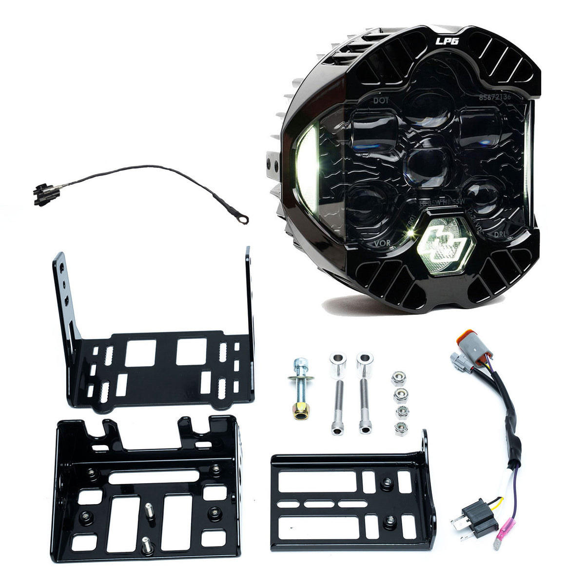 Baja Designs DOT LP6 Dyna/FXR/Softail headlight kit contents