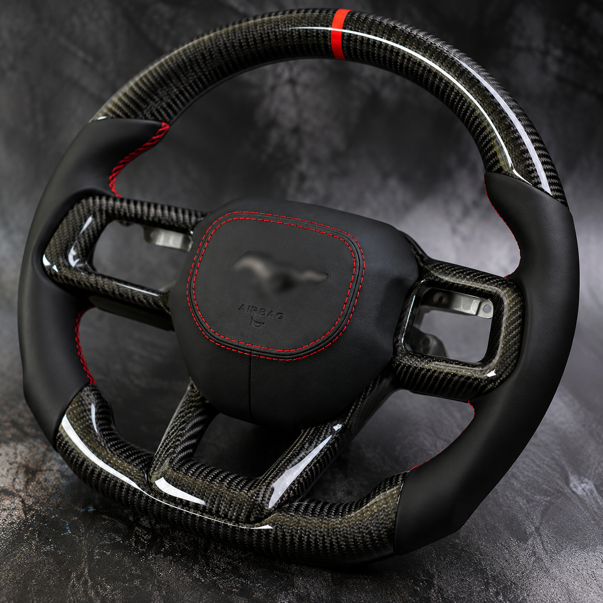 2024-2027+ Ford Mustang Custom Carbon Fiber LED Steering Wheel - AutoLEDTech.com