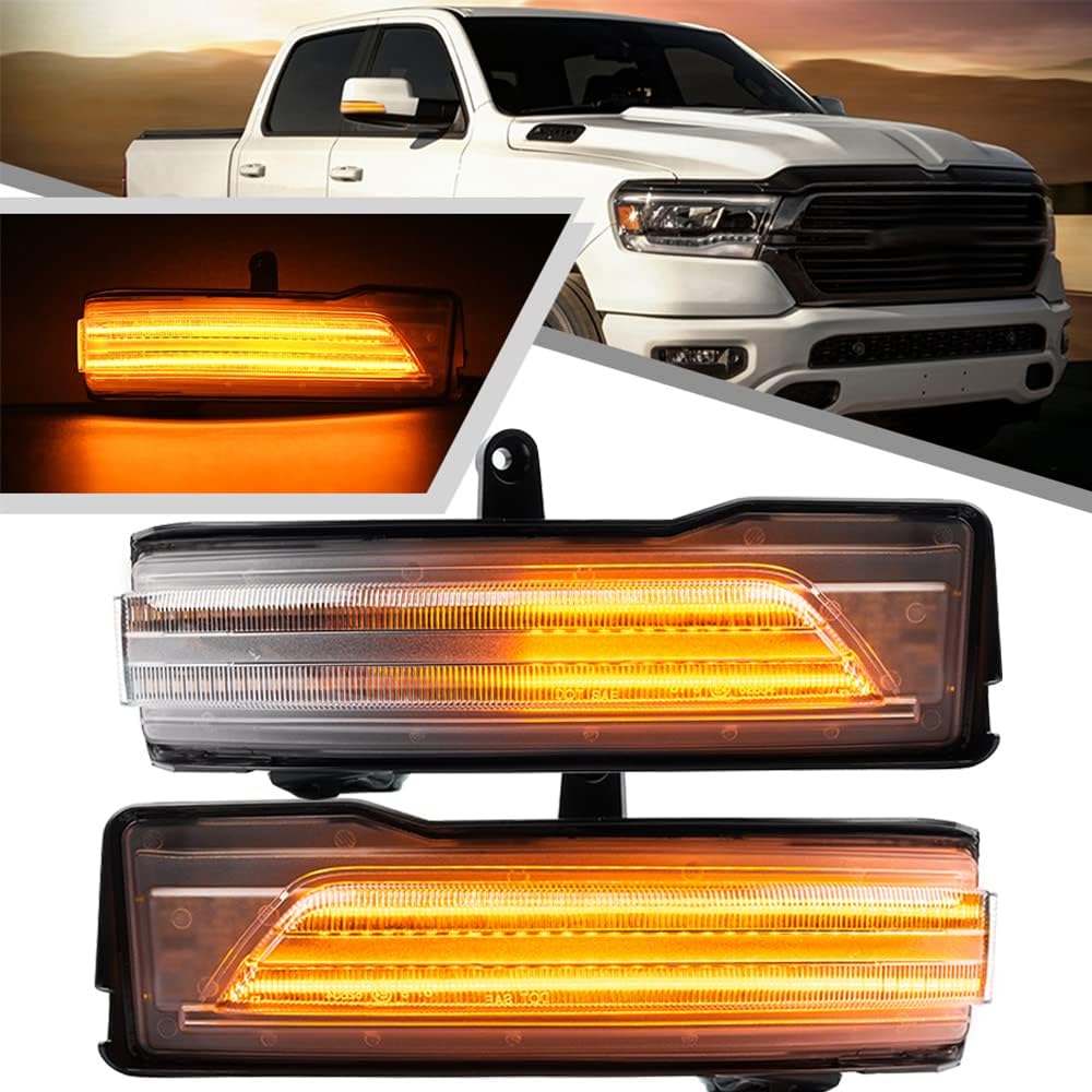 2019-2024 Ram 1500 & TRX Clear Smoked Amber Scanning LED Mirror Lights - AutoLEDTech.com
