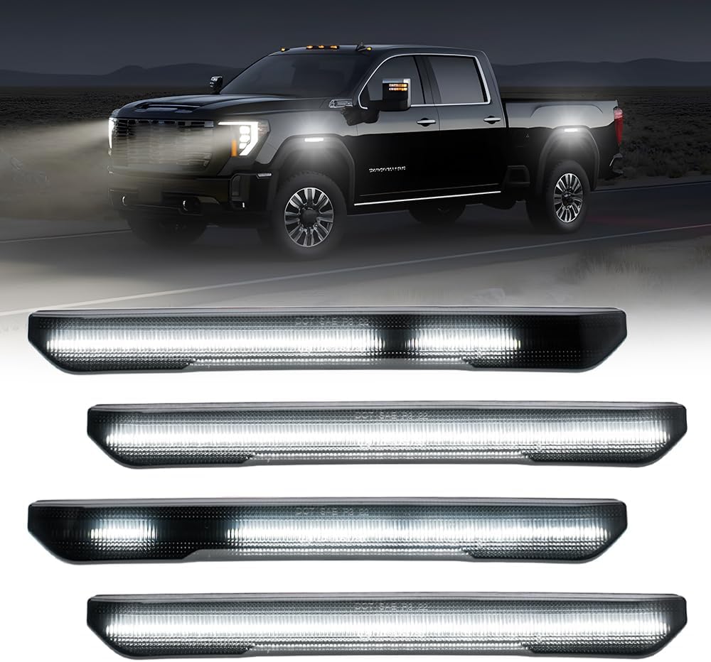 2023-2026+ GMC Canyon Smoked White Amber SCANNING LED Side Markers - AutoLEDTech.com