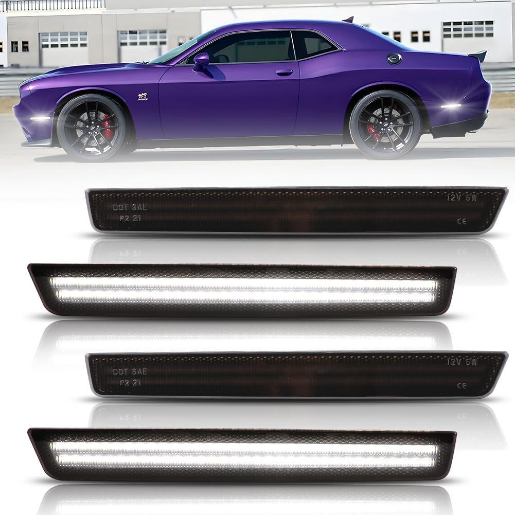 2015-2023 Dodge Challenger SCANNING White LED Smoked Side Marker Lights