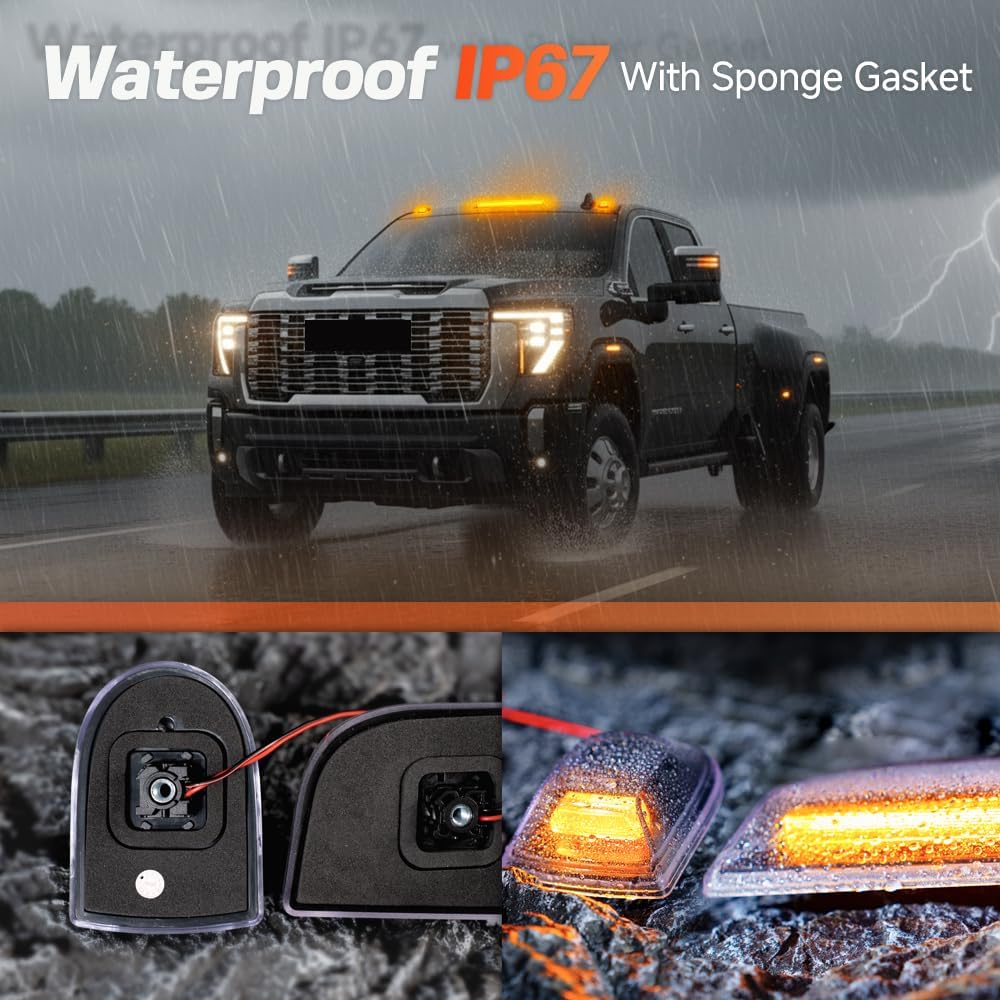 2020-2026+ GMC Chevy HD Smoked White Amber LED Roof Cab Lights - AutoLEDTech.com