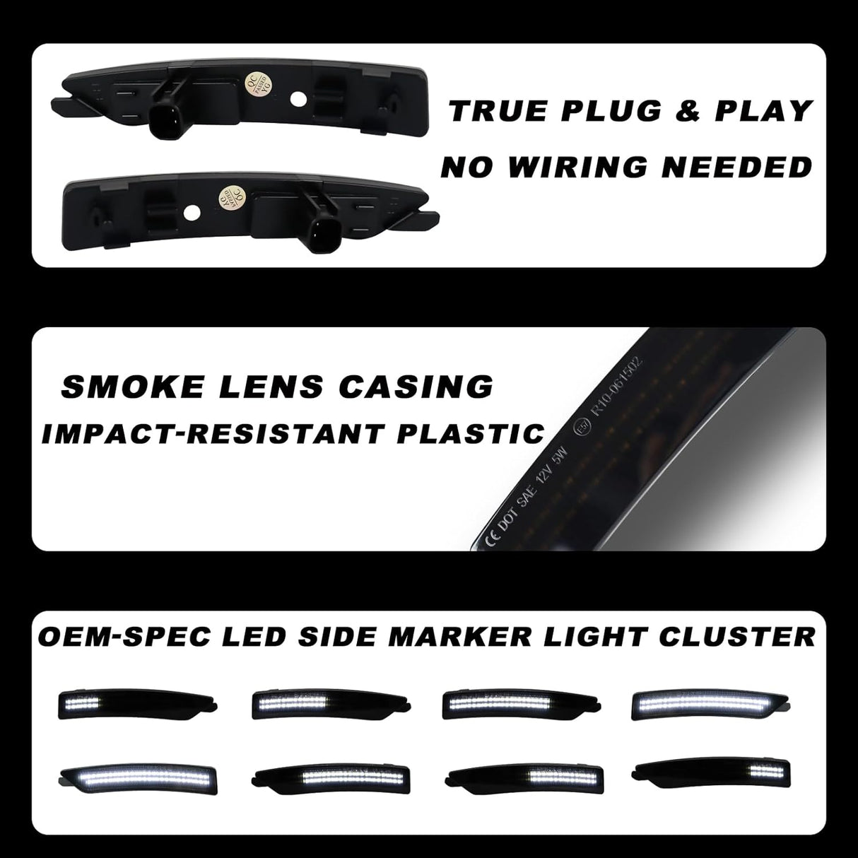 2024+ Ford Mustang S650 SCANNING White LED Smoked Side Marker Lights