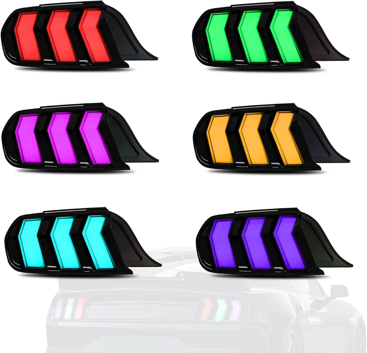 2015-2023 Ford Mustang S550 RGB Flow Smoked Clear LED Tail Lights - AutoLEDTech.com
