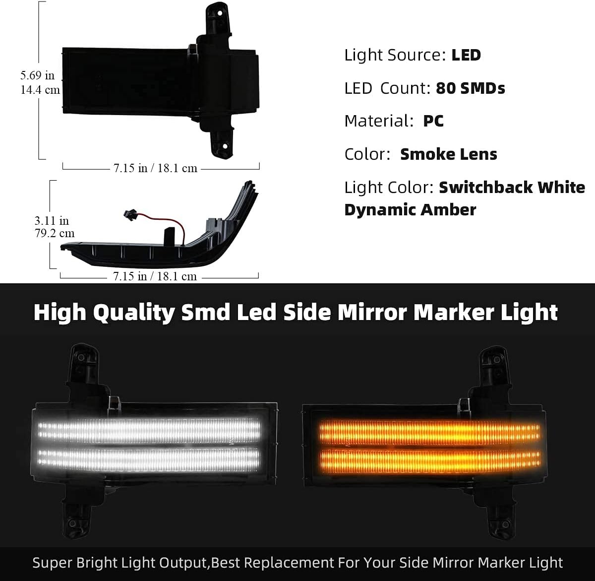 2014-2019 GMC Chevy Sierra Silverado Smoked Switchback LED Mirror Lights