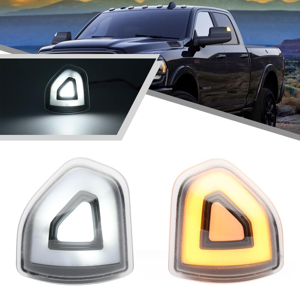 2009-2024 Ram 1500 2500 HD Smoked White Amber LED Tow Mirror Lights - AutoLEDTech.com
