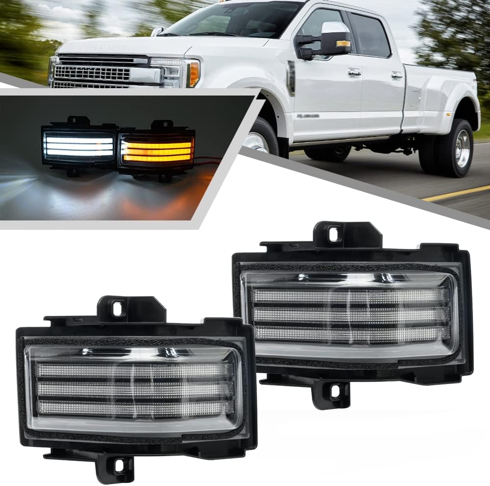 2017-2026+ Ford Super Duty F250 Smoked White Amber LED Mirror Lights - AutoLEDTech.com