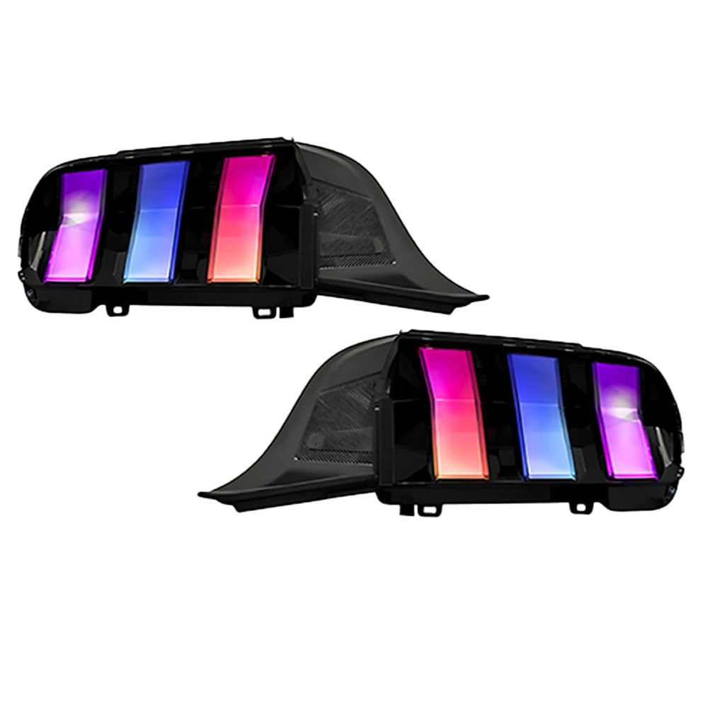 2024-2026+ Ford Mustang S650 RGB Flow Smoked Clear LED Tail Lights - AutoLEDTech.com