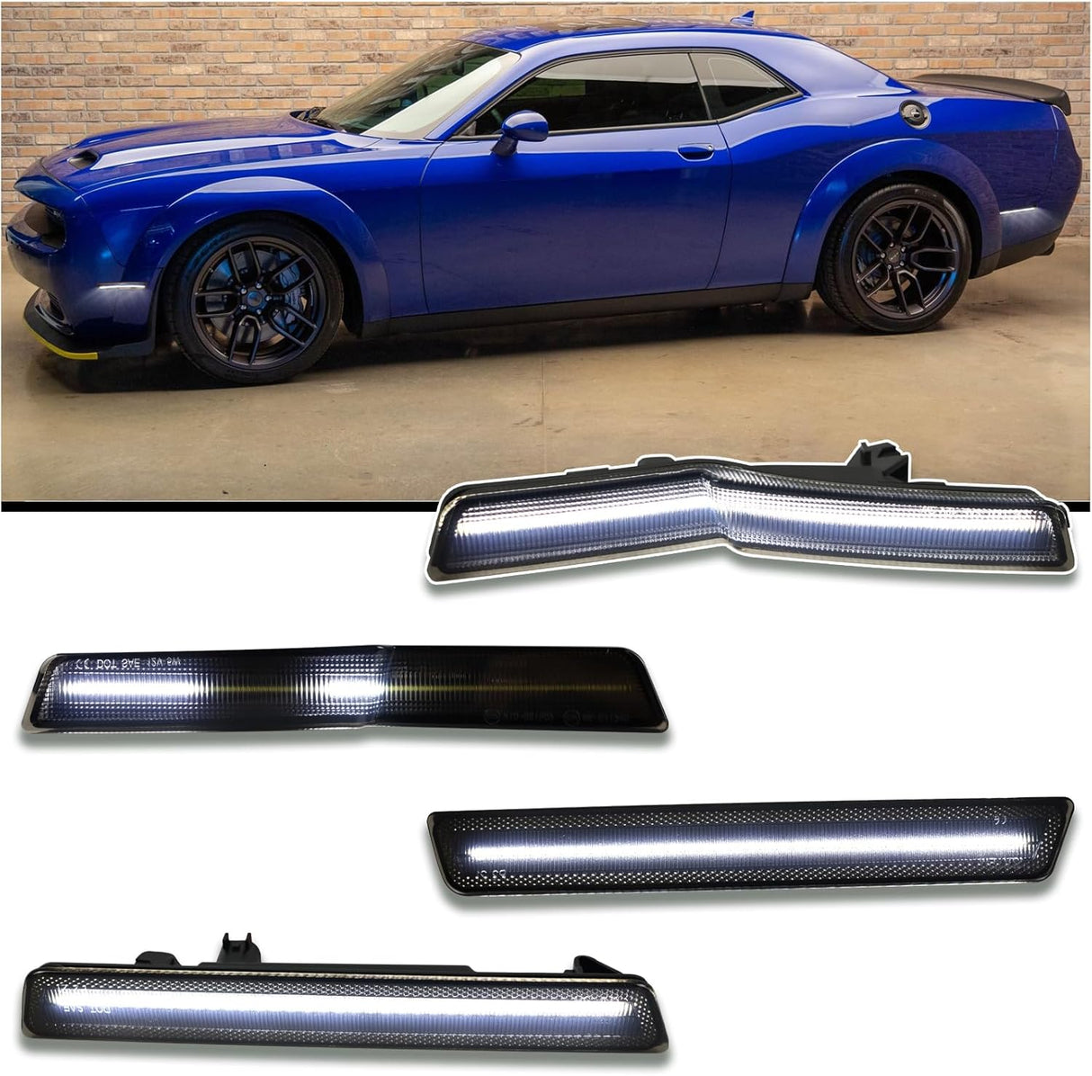 2015-2023 Dodge Challenger Widebody SCANNING White LED Smoked Side Marker Lights