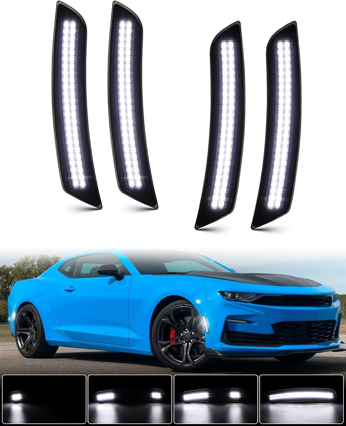 2016+ Chevy Camaro SCANNING White LED Smoked Side Marker Lights