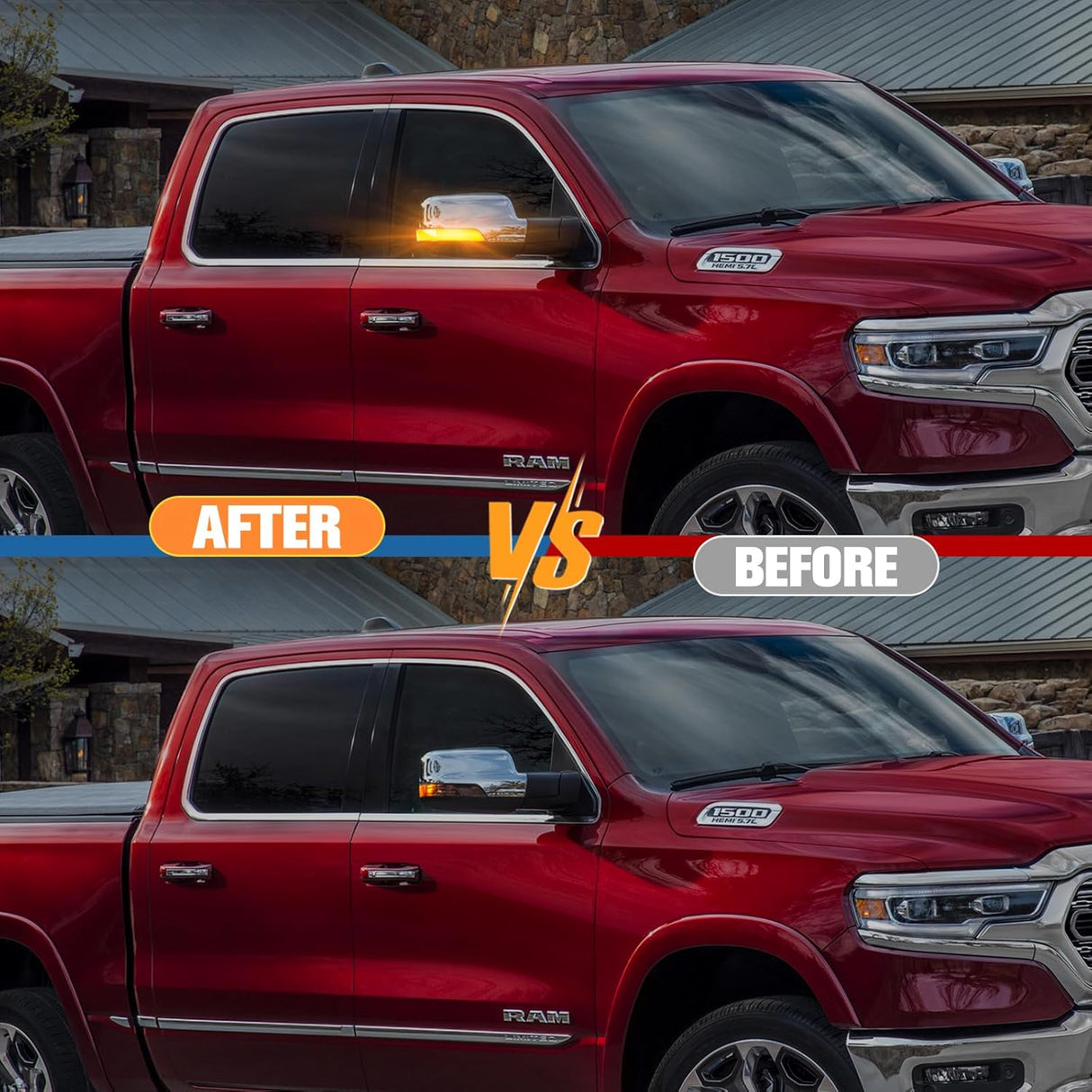 2019-2024 Ram 1500 & TRX Clear Smoked Amber Scanning LED Mirror Lights - AutoLEDTech.com