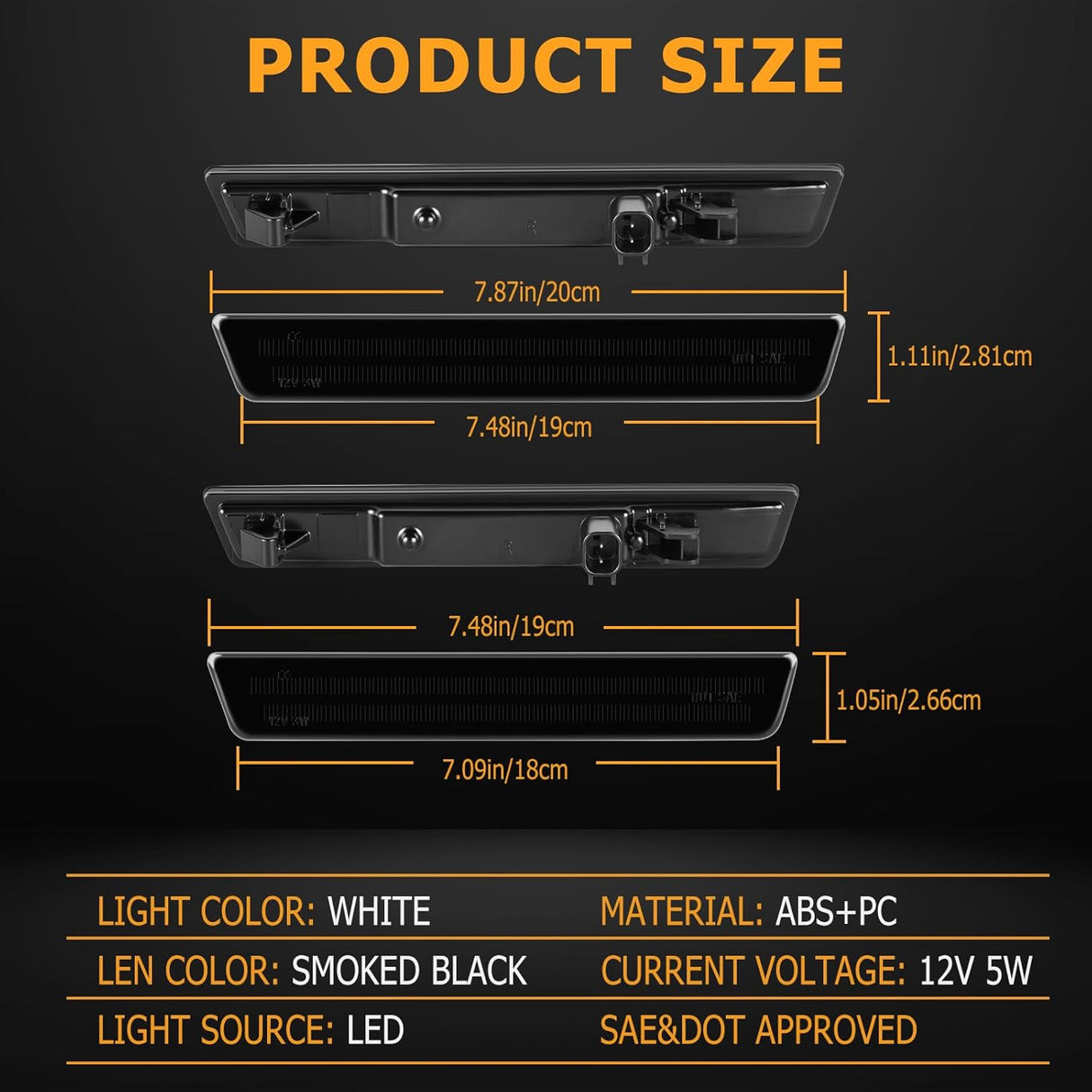 2015-2023 Dodge Challenger SCANNING White LED Smoked Side Marker Lights