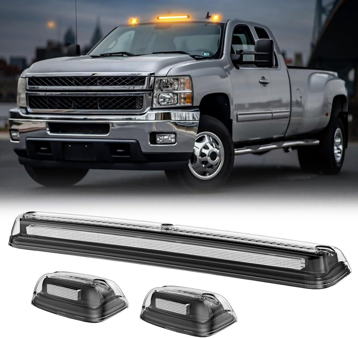 2007-2014 GMC Chevy HD Smoked White Amber LED Roof Cab Lights - AutoLEDTech.com