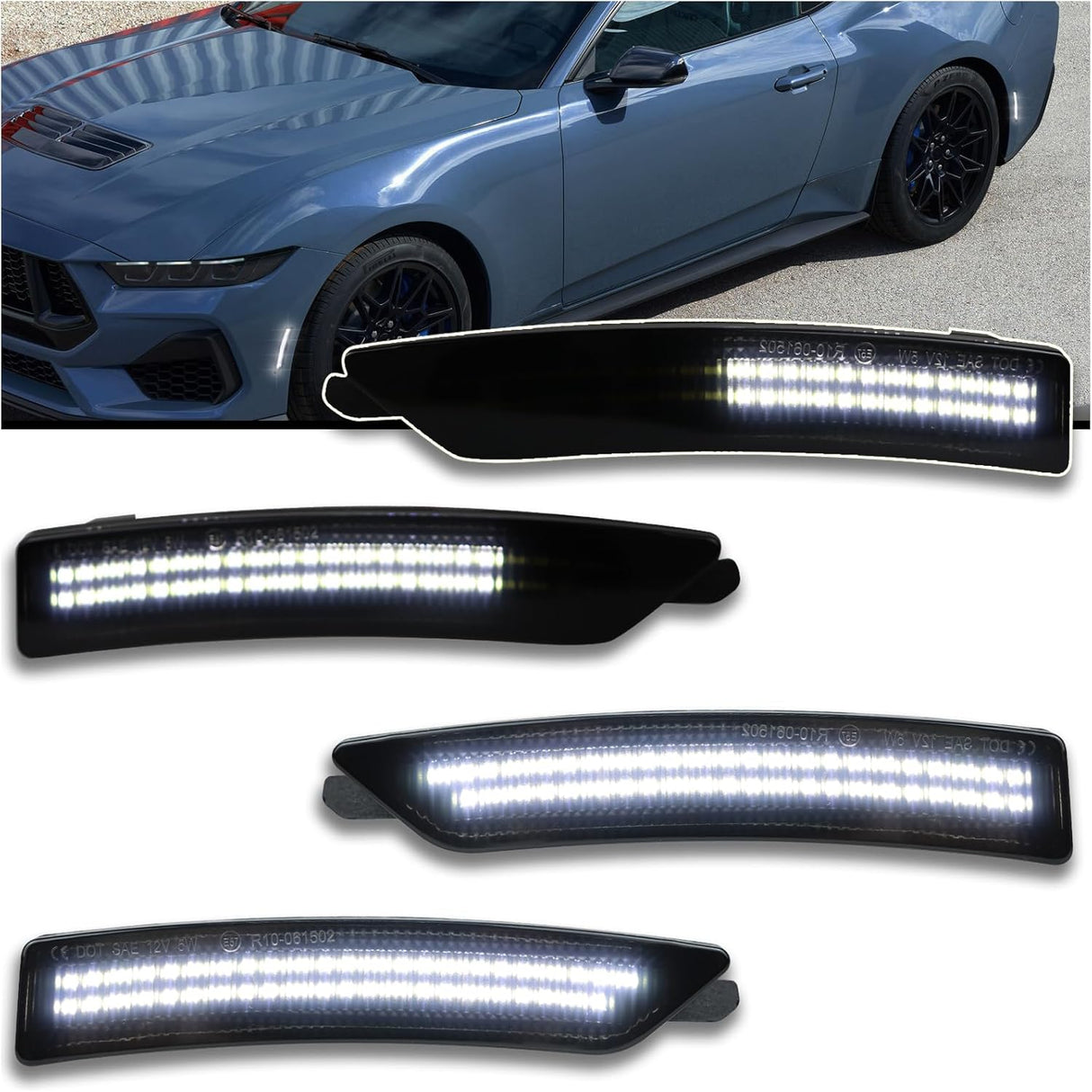 2024+ Ford Mustang S650 SCANNING White LED Smoked Side Marker Lights