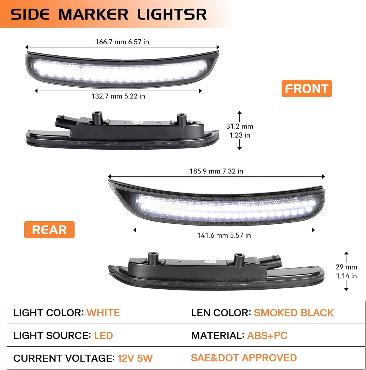 2015-2023 Dodge Charger SCANNING White LED Smoked Side Marker Lights