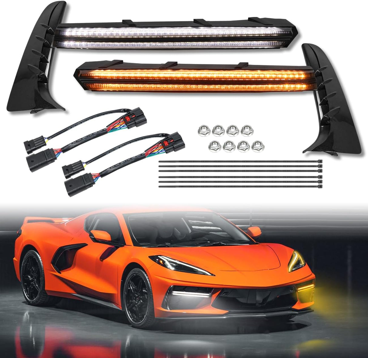 2020+ Chevy C8 Corvette Sequential Switchback LED DRL Grill Accent Bumper Lights