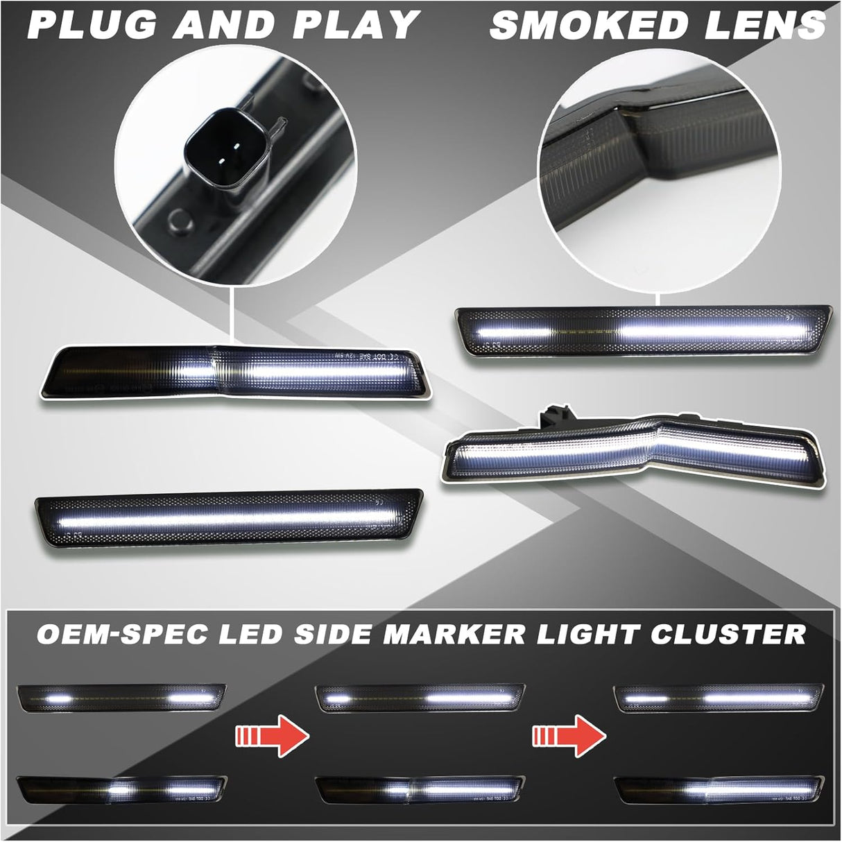 2015-2023 Dodge Challenger Widebody SCANNING White LED Smoked Side Marker Lights