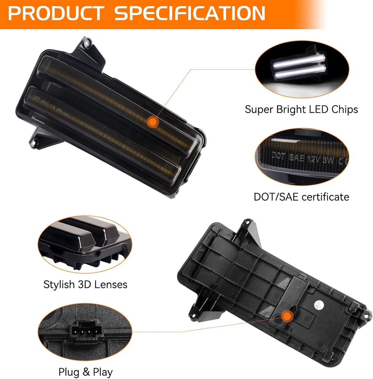 2020-2026+ GMC Chevy Sierra Silverado Smoked Switchback LED Mirror Lights