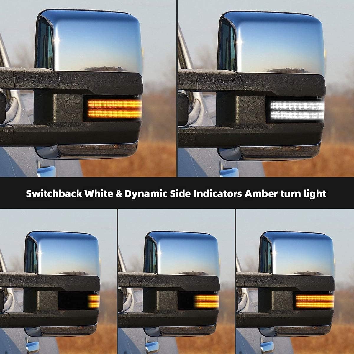 2014-2019 GMC Chevy Sierra Silverado Smoked Switchback LED Mirror Lights