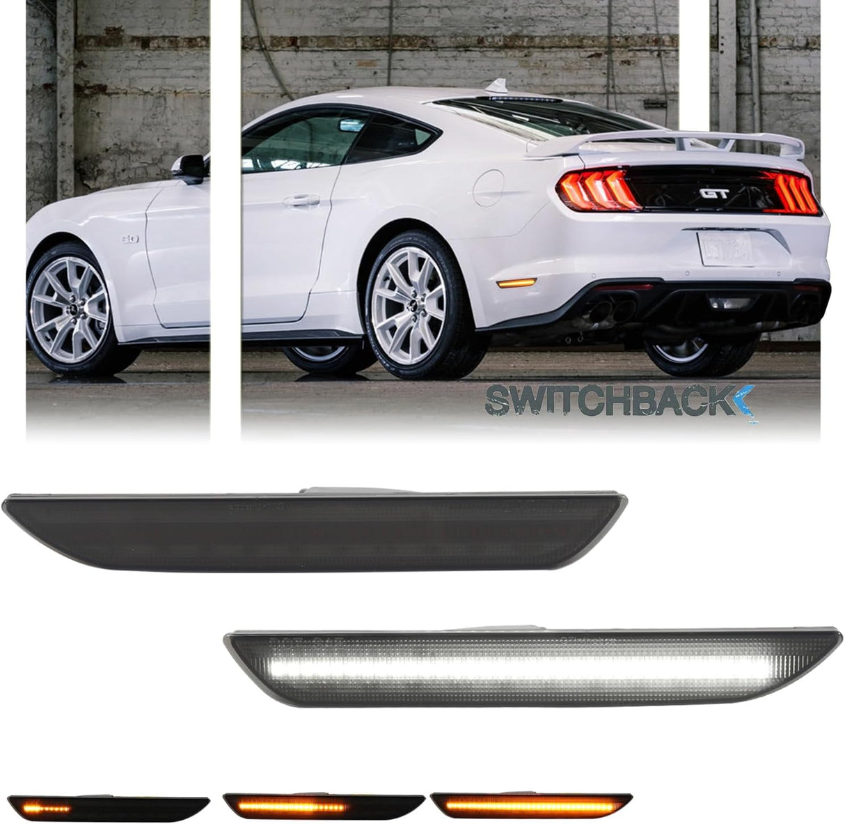 2015-2017 Ford Mustang Smoked Clear Sequential Switchback LED Side Marker Lights