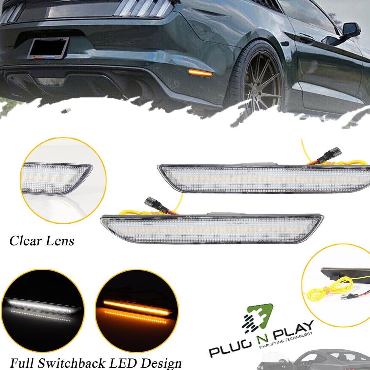 2015-2017 Ford Mustang Smoked Clear Sequential Switchback LED Side Marker Lights