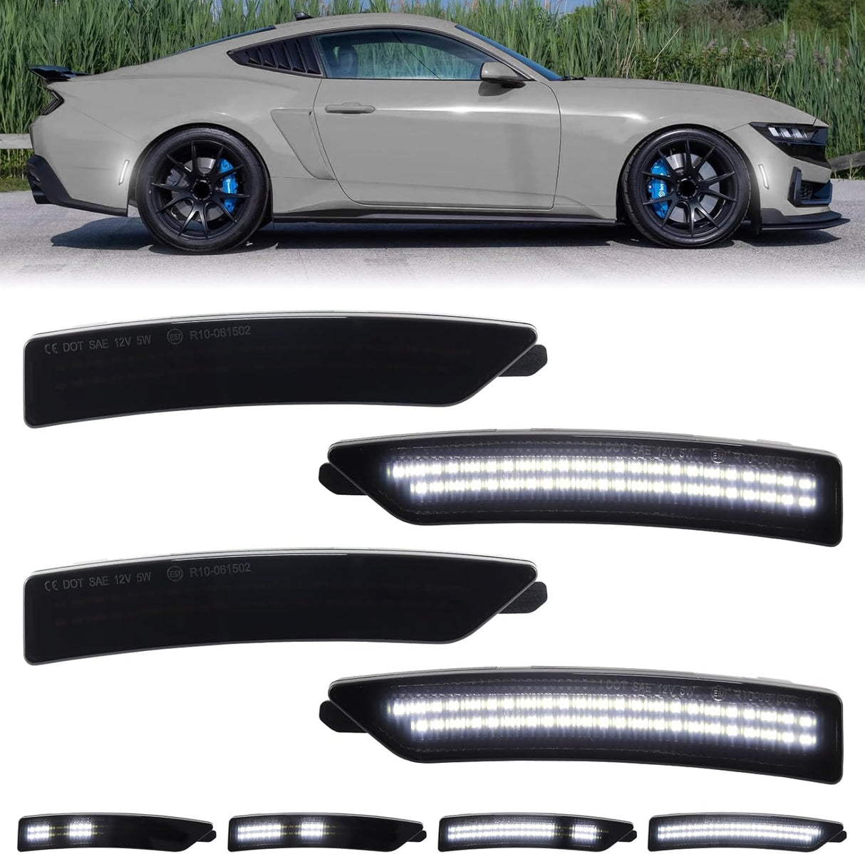 2024+ Ford Mustang S650 SCANNING White LED Smoked Side Marker Lights