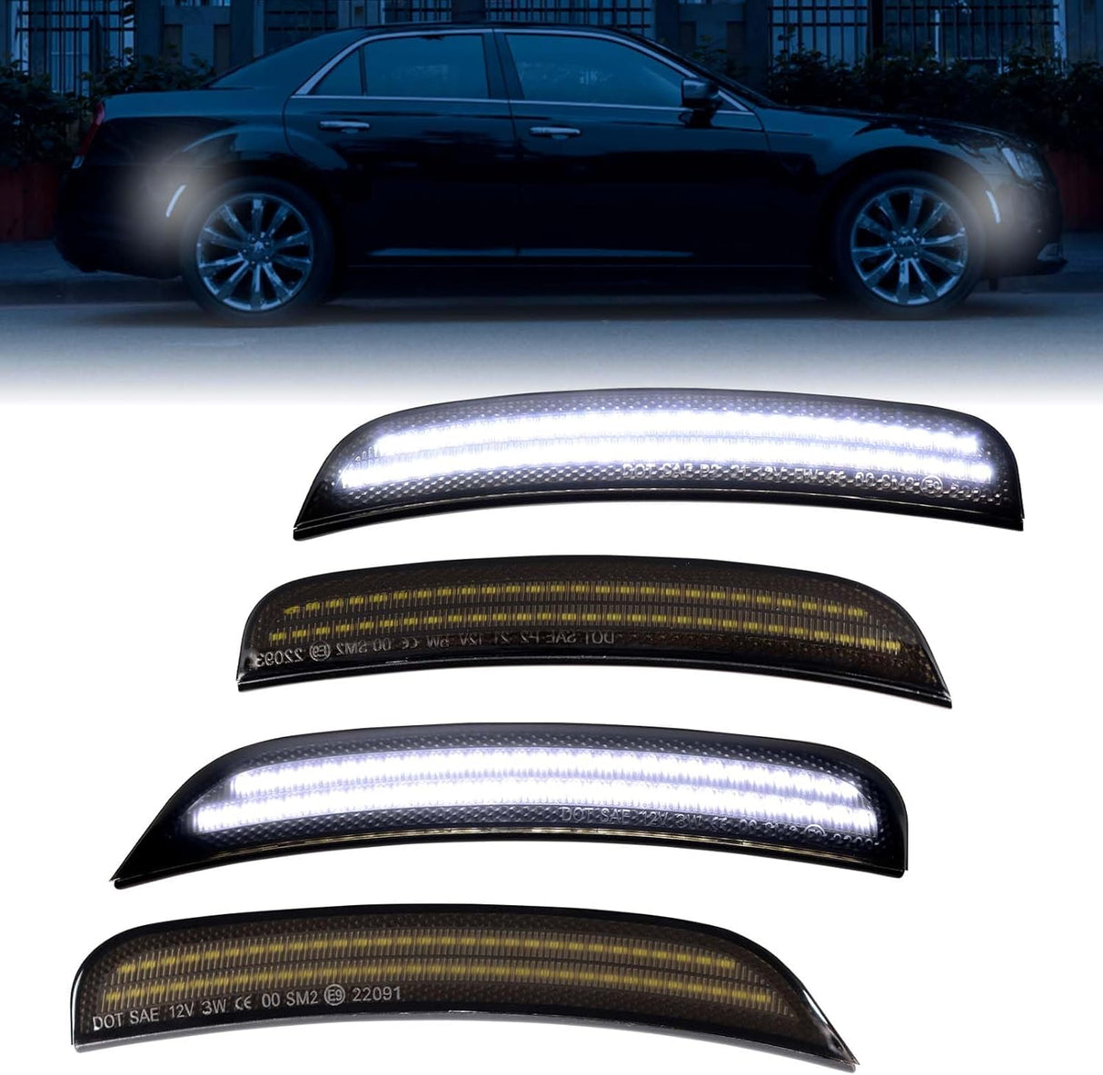 2015-2023 Chrysler 300 SCANNING White LED Smoked Side Marker Lights