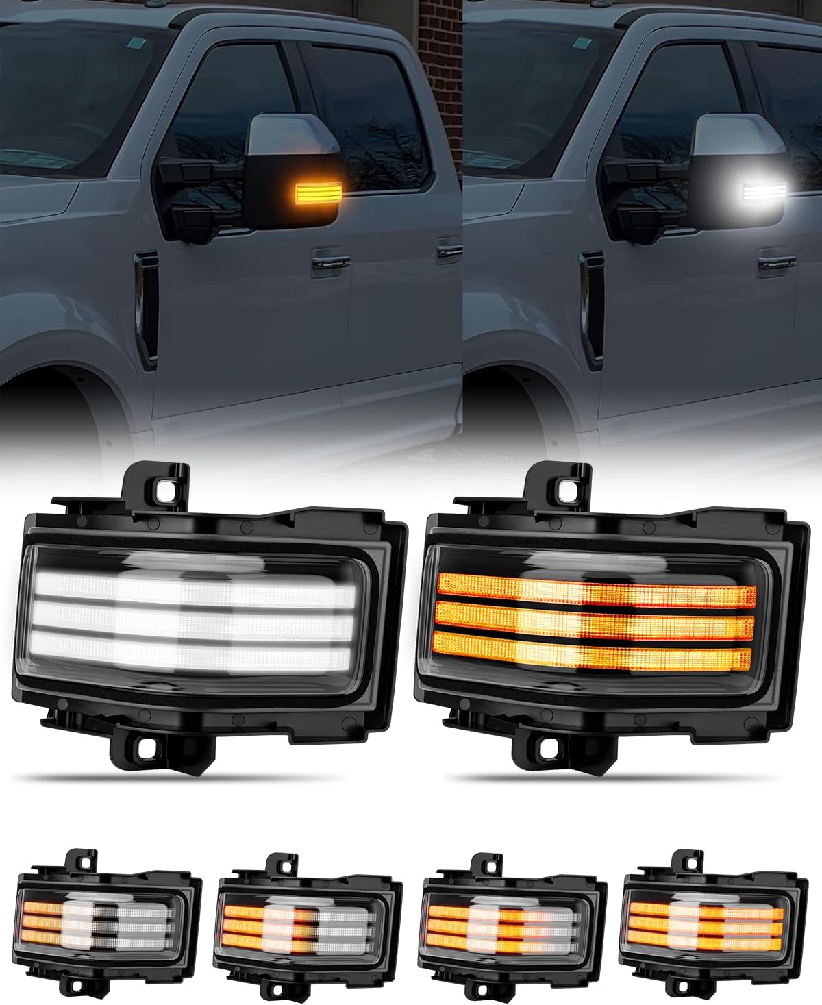 2017-2026+ Ford Super Duty F250 Smoked White Amber LED Mirror Lights - AutoLEDTech.com