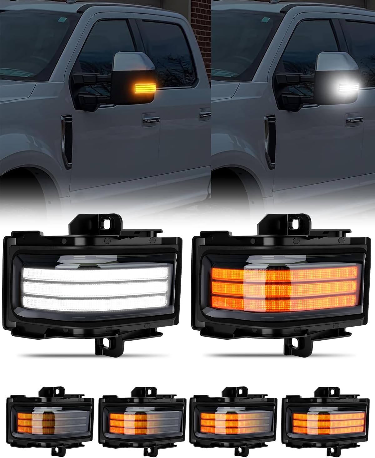 2017-2026+ Ford Super Duty F250 Smoked White Amber LED Mirror Lights - AutoLEDTech.com
