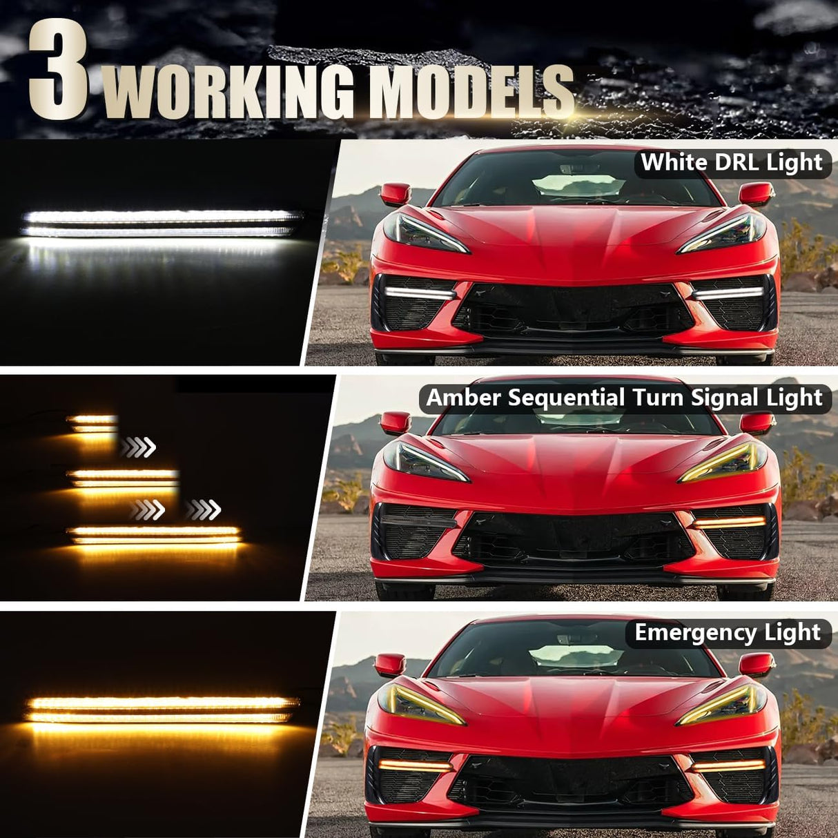 2020+ Chevy C8 Corvette Sequential Switchback LED DRL Grill Accent Bumper Lights