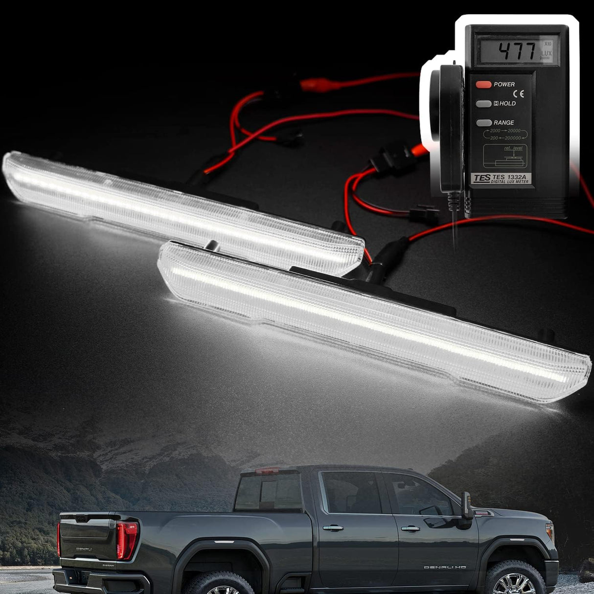 2023-2026+ GMC Canyon Smoked White Amber SCANNING LED Side Markers - AutoLEDTech.com