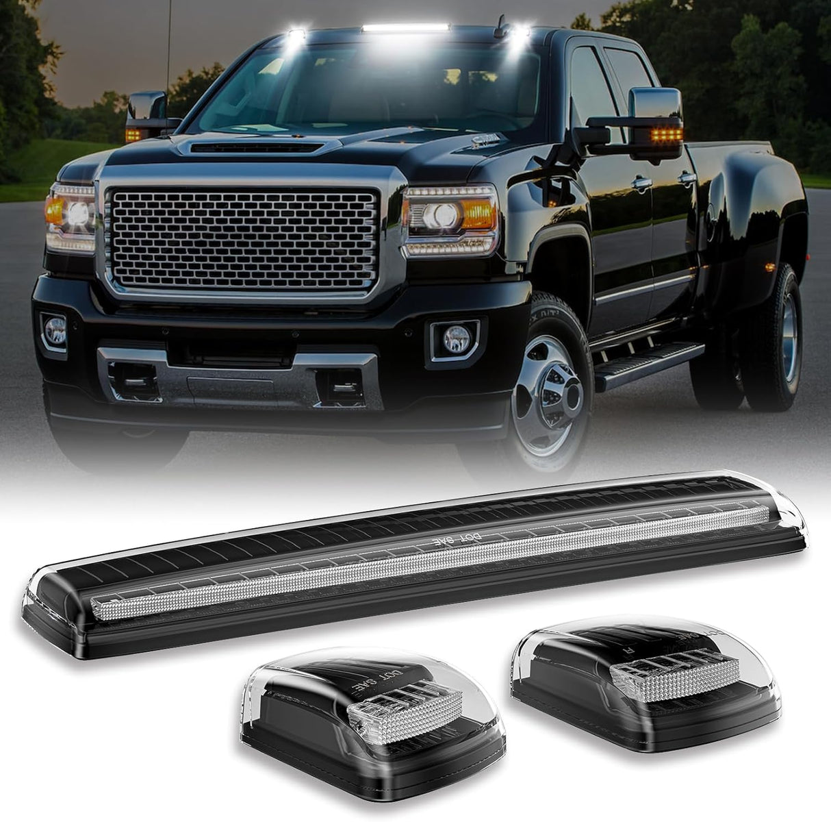 2015-2019 GMC Chevy HD Smoked White Amber LED Roof Cab Lights - AutoLEDTech.com