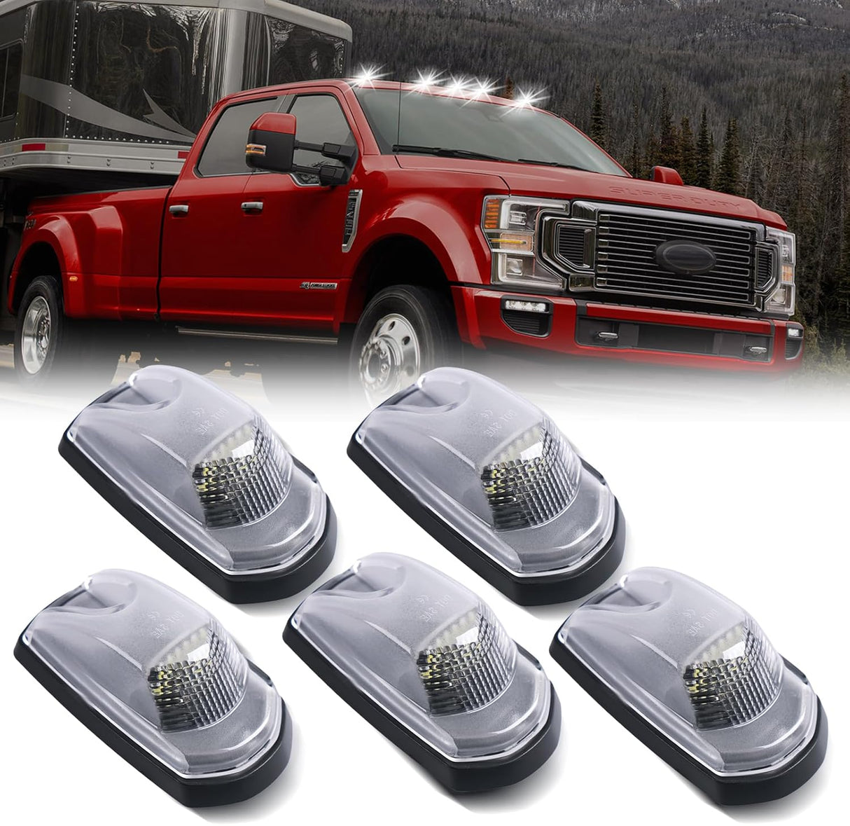 2017-2022 Ford F250 F350 Super Duty Clear Smoked White Amber LED Roof Cab Lights