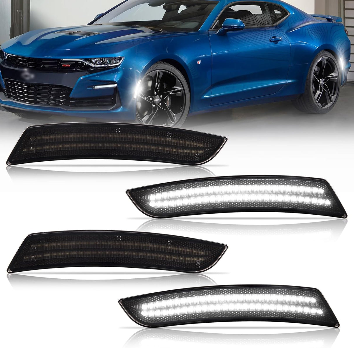 2016+ Chevy Camaro SCANNING White LED Smoked Side Marker Lights