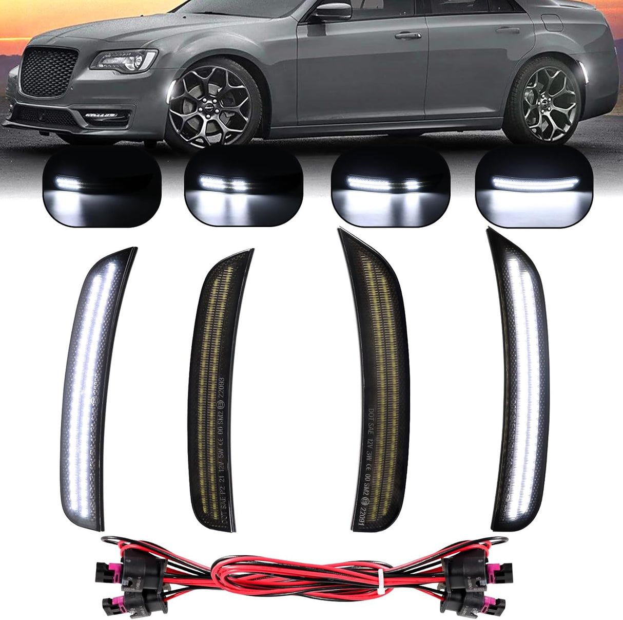 2015-2023 Chrysler 300 SCANNING White LED Smoked Side Marker Lights