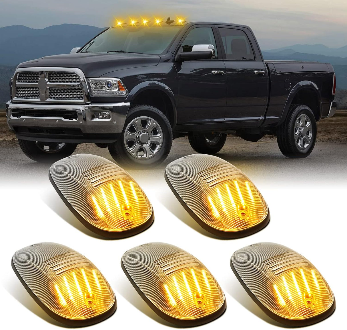 2003-2018 Dodge Ram HD Smoked Clear White Amber LED Roof Cab Lights