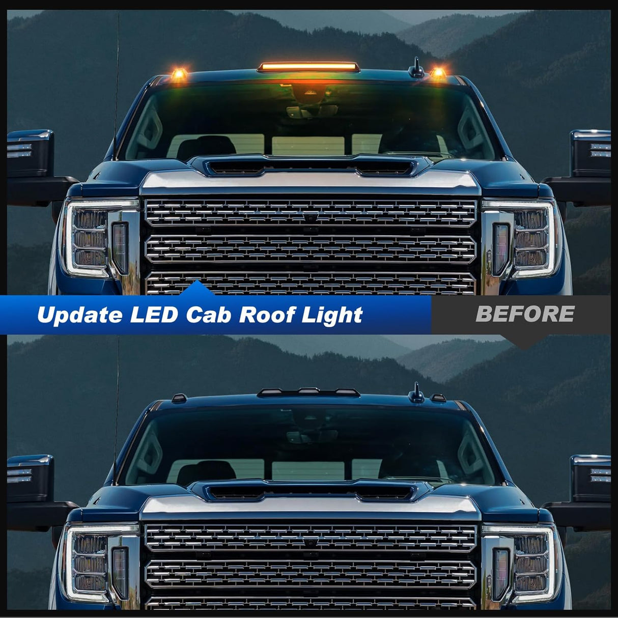 2020-2026+ GMC Chevy HD Smoked White Amber LED Roof Cab Lights - AutoLEDTech.com