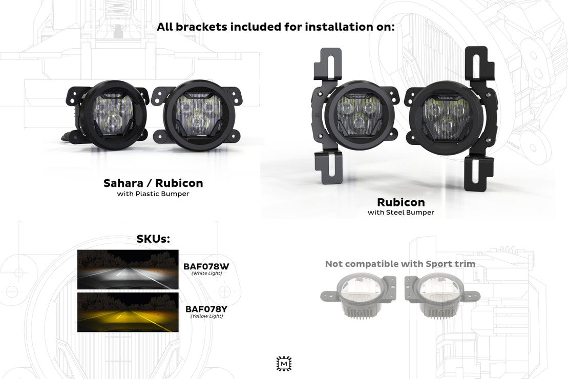 2018-2025+ Jeep Wrangler JL Gladiator JT 4Banger LED Fog Light Pod Assemblies