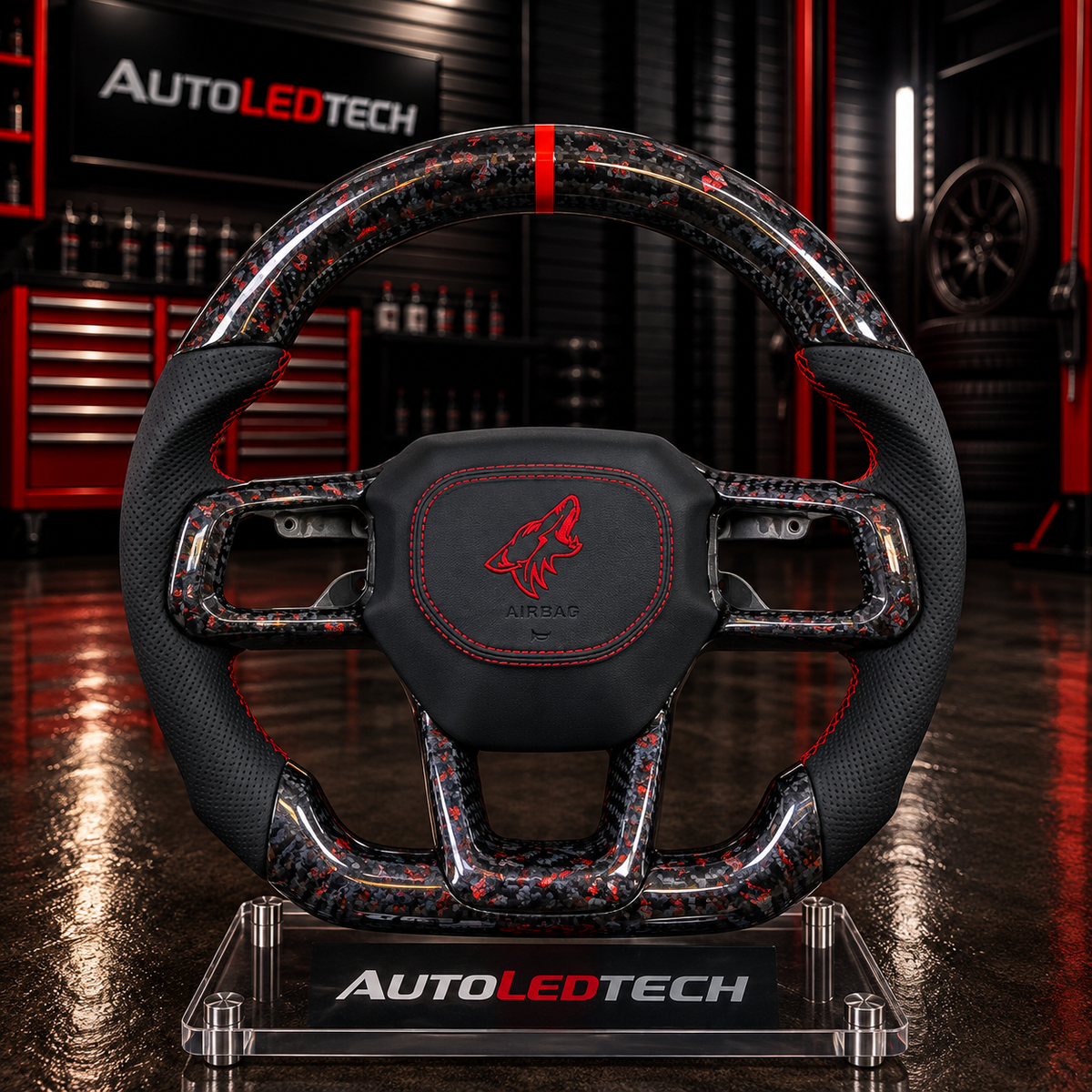 2024-2027+ Ford Mustang Custom Carbon Fiber LED Steering Wheel - AutoLEDTech.com