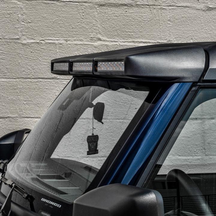 Side profile of ORACLE Roof LED Light Bar on blue Ford Bronco - AutoLEDTech.com