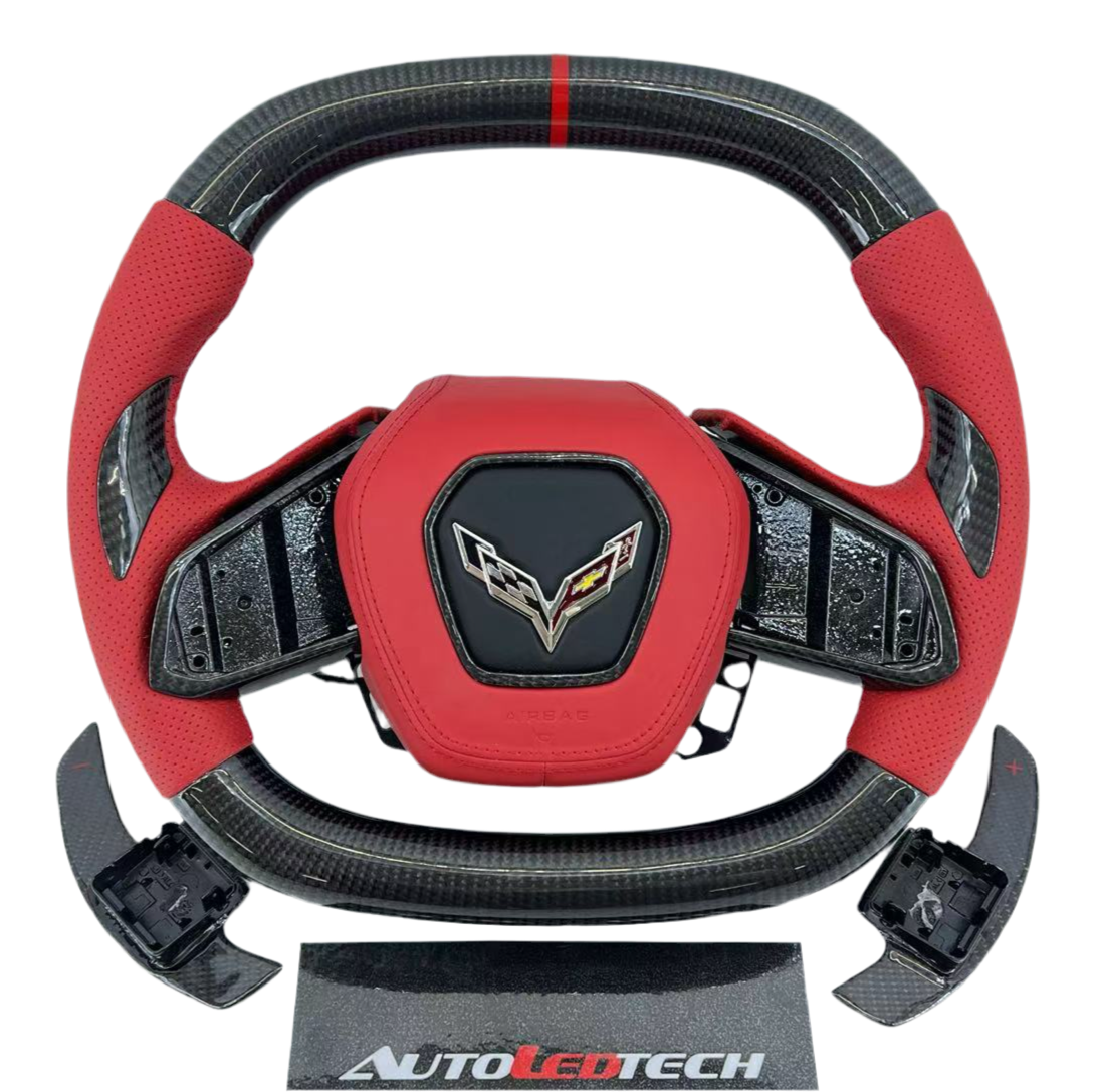 2020-2026+ Chevrolet C8 Corvette Custom Carbon Fiber Steering Wheel - AutoLEDTech.com