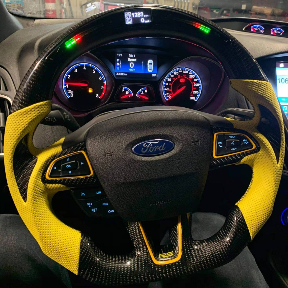 2015-2026+ Ford Focus RS ST Carbon Fiber Steering Wheel w/ LED Display - AutoLEDTech.com